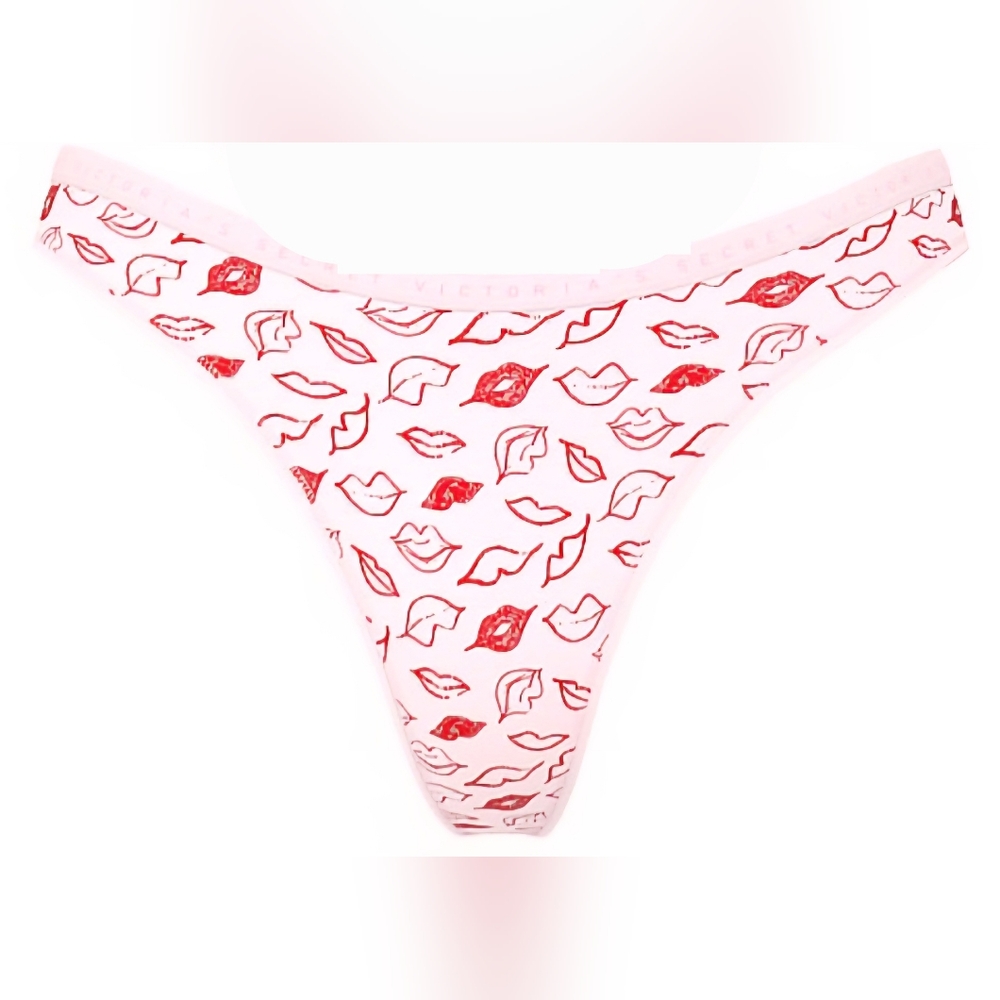 5/$40🛍Victoria's Secret Cotton High Leg Scoop Thong White Red 💋 NWOT